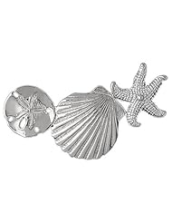 Clevereves 14K White Gold Pendant Two Tone Sand Dollar, Shell, and Starfish 10.3 - Gram(s)