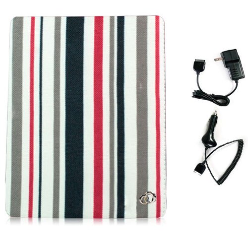 Premium Xcessories Red Canvas Case with 3-in-1 built-in Stand for Apple iPad 2 Latest Generation WiFi / 3G Model iPad 2 + Car Charger and Wall Charger Combo for Apple Ipad 2