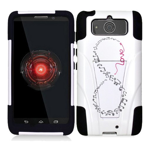 Fincibo (TM) Motorola Droid Mini XT1030 Hybrid Dual Layer Protector Cover Case Gel Silicone With Stand - Grey And Pink Love Music Infinity, White/ Black