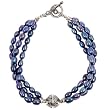 Handmade Blue Pearl Bracelet With Antiqued Silver Beads & Arabesque Design