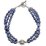 EXP Handmade Blue Pearl Bracelet With Antiqued Silver Beads & Arabesque Design