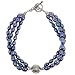 EXP Handmade Blue Pearl Bracelet With Antiqued Silver Beads & Arabesque Design