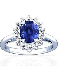 18K White Gold Cushion Cut Blue Sapphire Ring With Sidestones
