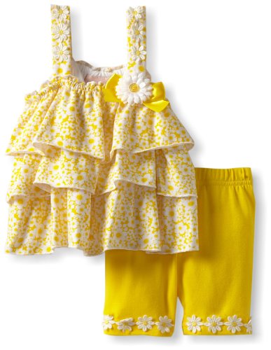 Little Lass Baby-Girls Infant 2 Piece Bike Short Set With Layers And Bow, Yellow, 12 Months