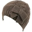 Cable Knit Beanie Skull Ski Winter Ribbon Bow Hat Dark Gray