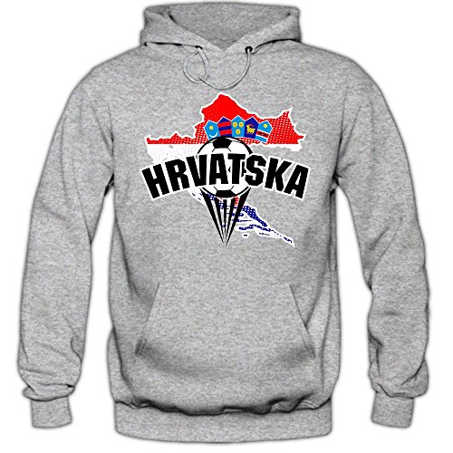 Kroatien EM 2016 #1 Hoody | Fußball | Herren | HRVATSKA | Kockasti | Trikot | Nationalmannschaft, Farbe:Graumeliert (Greymelange F421);Größe:XL
