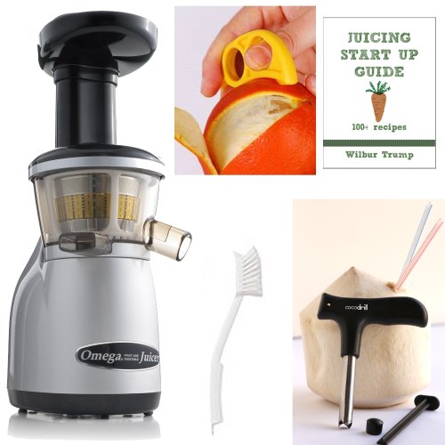 Omega VRT350 Juicer + Coconut Opener + Juicing BookRecipes + Citrus Peeler + Cleaning Brush