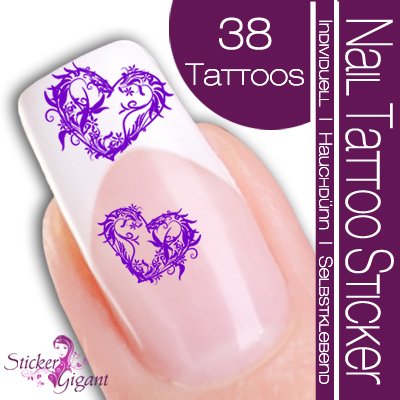 Nail Tattoo Sticker Herz / Floral - lila Preisvergleich