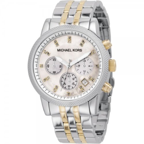 Michael Kors Watches Two-Tone Chronograph with Stones (Silver)