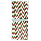 Outside the Box Papers Snowflake, Stripe and Chevron Christmas Paper Straws 7.75 Inches 75 Pack Red, Green, White