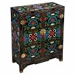 Handmade Asian Furniture - 29" Ethnic Tibetan Style Black Lacquer Storage Cabinet / End Table