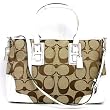 Authentic Coach Hamptons Signature Convertable Shoulder Satchel Tote Handbag Khaki White Silver 13812