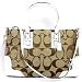 Authentic Coach Hamptons Signature Convertable Shoulder Satchel Tote Handbag Khaki White Silver 13812
