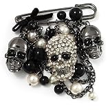'Skull, Chain & Bead' Charm Safety Pin Brooch (Gun Metal Finish) - Catwalk - 2011