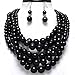Affordable Wedding Jewelry Statement Beaded Layered Strands Jet Black Beaded Beads Chunky Necklace Earrings Set for Women