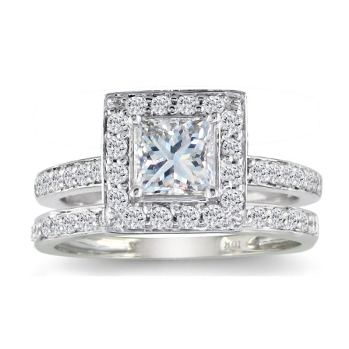 Buy Princess Cut 1ct Diamond Bridal Set in 14k White Gold (GH I1 Size 4-9)