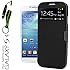 YESOO (Black) Smart View Flip Cover With Magnetic flap closure Case for Samsung Galaxy S4 S IV SIV S 4 Iv Gt-i9500 With Aluminum Touch Pen And Silicone Key Chain (Compatible Model: AT&T, T-Mobile, Sprint, Verizon, US Cellular)