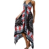 Silk Feel Handkerchief Hem Criss Cross Back Adjustable Maxi / Long Dress