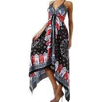 Silk Feel Handkerchief Hem Criss Cross Back Adjustable Maxi / Long Dress