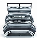 IMAGE OF Black & Gray Striped Omni Full Comforter Set (8 Piece Bed In A Bag)