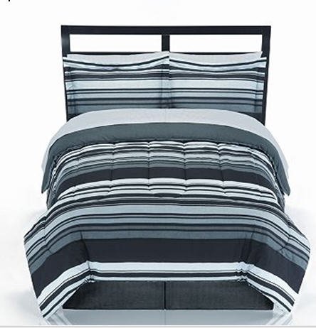 Black & Gray Striped Omni Full Comforter Set (8 Piece Bed In A Bag)