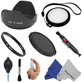 Lens Accessory Kit for 58MM CANON REBEL and EOS Series Cameras (Including T3i T2i T1i XT XTi XSi 60D 7D) - Includes: Ultraviolet UV Filter + Tulip Lens Hood + White Balance Lens Cap + Snap-On Lens Cap + Lens Cleaning Pen + Deluxe Cleaning Kit + MagicFiber Microfiber Lens Cleaning Cloths
