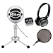 Blue Microphones Snowball Plug-and-Play USB Microphone in Brushed Aluminum with Studio Headphones and Microphone Pop Filter