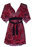 Kimomo Top with Ties/ Red and Black Print