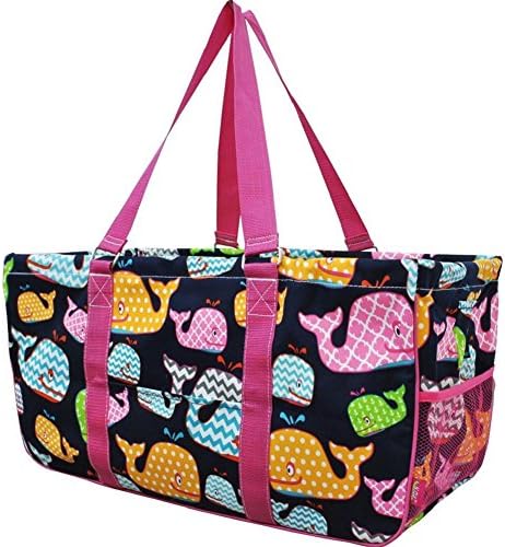 Large Tote Bag Collapsible~23"~Utility~Laundry~Diapers~Picnic~Shopping~Organize (WhalesPink Handles)