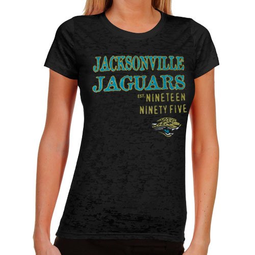 Jacksonville Jaguars Ladies Shotgun Shine Burnout T-Shirt - Black (Medium)