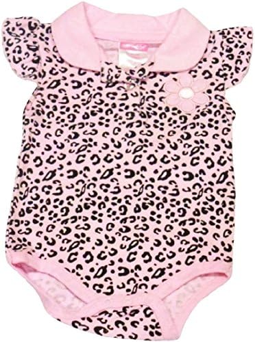 Cheetah Print 4 Piece Set for Baby Girl 3-6 Months (Onesie, Pants, Socks, Bib)