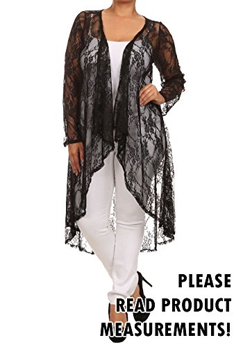 Women's Plus Size Long All Lace Dressy Maxi Cardigan Draped Front Long Sleeve