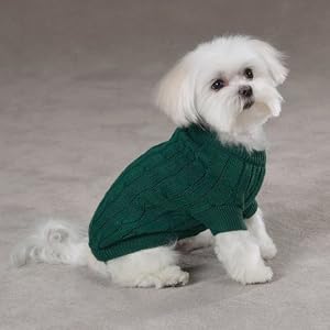 Green Cable Knit Crew Neck Sweaters For Dogs