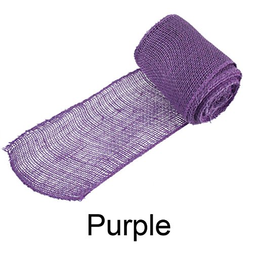 BambooMN 5.5" Inch Wide Color Burlap Fabric Jute Craft Ribbon Roll, 3 Rolls of 10 Yards, Purple
