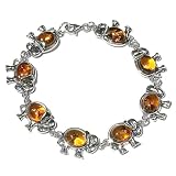Certified Genuine Honey Amber and Sterling Silver Elephant Bracelet