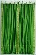 Indo Forest Green Tie Top / Ribbon Top Sari Sheer Curtain (43 in. x 84 in.)