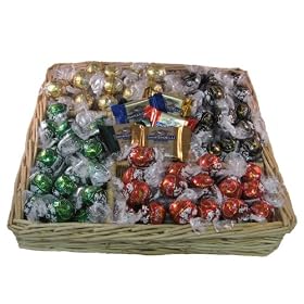 Assorted Lindt Truffles and Ghirardelli Squares in Willow Tray Gift Basket by Lindor