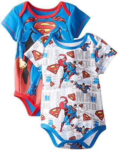 Warner Brothers Baby Baby-Boys Newborn Superman 2 Pack Bodysuit, Blue, 6-9 Months