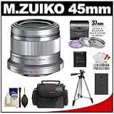 Olympus M.Zuiko 45mm f/1.8 ED Lens (Silver) with 3 UV/FLD/PL Filters + Battery + Cleaning Accessory Kit for Pen 4/3 Digital Cameras