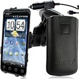 Wicked Chili SET: HTC Evo 3D Smartphone KFZ Halterung / Autohalterung (vibrationsfrei, kompatibel mit Bumper & Case, 360 Grad drehbar) mit KFZ Ladekabel (1000mAh, 12V, 24V) und PU Leder Etui Tasche