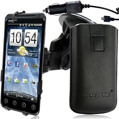 Wicked Chili SET: HTC Evo 3D Smartphone KFZ Halterung / Autohalterung (vibrationsfrei, kompatibel mit Bumper & Case, 360 Grad drehbar) mit KFZ Ladekabel (1000mAh, 12V, 24V) und PU Leder Etui Tasche
