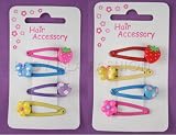 Girls 2x Card of Pretty Card of 4 Coloured Motif of Strawberry, Butterfly, Heart and Flower Hair Sleepies