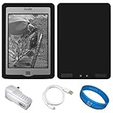 Black Premium Soft Rubberized Protective Silicone Skin Cover for Amazon Kindle Touch 3G / Kindle Touch Wifi 6-inch E ink Display e-reader + White Micro USB Data Cable + White USB Wall Charger + SumacLife TM Wisdom Courage Wristband