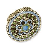 1928 Boutique Brass-tone Blue & Green Enamel Floral Design Stretch Ring