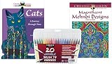 Sargent Art Washable Firm Brush Tip Markers, Set of 20 and 2 Adult Coloring Books, Dover Creative Haven Magnificent Mehndi, and Coloring for Curious Cats: Stress Relieving Designs to Relax and Enjoy!