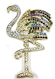 Silver Plated Cubic Zirconia Multicolored Gemstone Flamingo Pin - Fashion Brooch