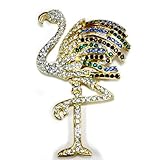 Silver Plated Cubic Zirconia Multicolored Gemstone Flamingo Pin - Fashion Brooch