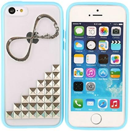 Iphone 5C One Direction Case USBerry DIY Punk Style Unique Fashion 3D Handmade Silver Nail Stud on Grind Arenaceous Transparent Blue Skin for Iphone 5C Infinity Direction DIY Cover Case