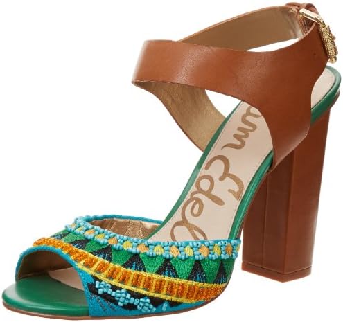 Sam Edelman Women's Yuri Ankle-Strap Sandal,Saddle/Green,8 M US