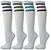 COUVER Premium Quality White Striped Knee High Fashion Casual Tube Cotton Socks (1 Pair) (Medium, Carolina Blue/Dark Orange/Carolina Blue)